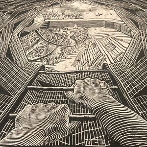 Rare Vintage MC Escher Graphic Tee Shirt Size L Andazia Tag Single Stitch